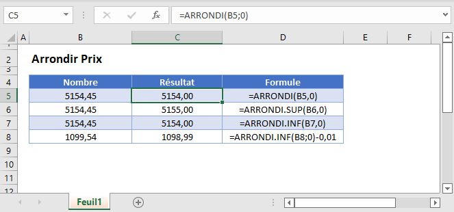 arrondir prix fonction principale
