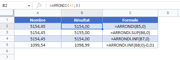 arrondir prix google sheets