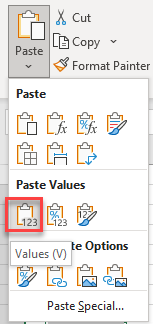 clean paste values