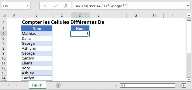 compter cellules differentes de fonction principale