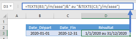 concatenation deux date pour former plage