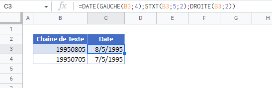 convertir texte en date google sheets gauche stxt droite