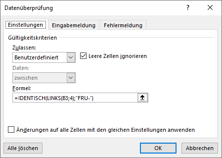 datenueberpruefung benutzerdefiniert einstellungen