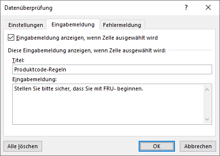 datenueberpruefung eingabemeldung