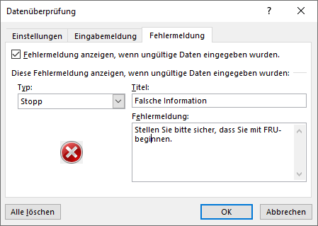 datenueberpruefung fehlermeldung