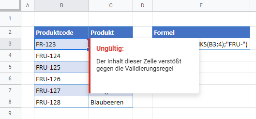 datenvalidierung benutzerdefinierte formel fehlermeldung google sheets