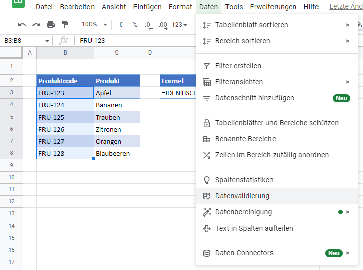 datenvalidierung google sheets