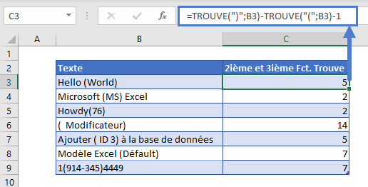 extraire texte entre caracteres deuxieme troisieme fonction trouve