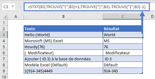 extraire texte entre caracteres parentheses exemple principal