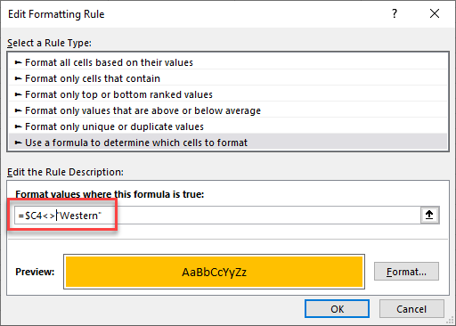 formulas-cond format not equal to