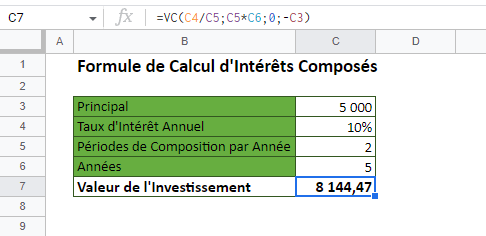 formule calcul interets composes google sheets