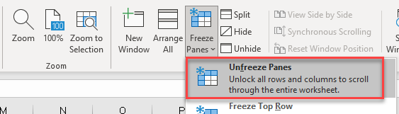 freezepanes unfreeze panes