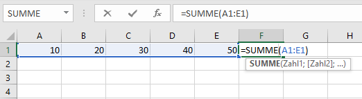 gesamte spalten zeilen aufsummieren summe funktion