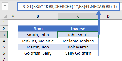inverser prenom nom virgules convertir format