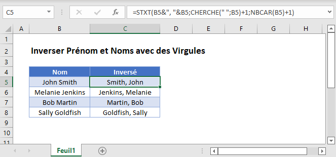 inverser prenom nom virgules fonction principale