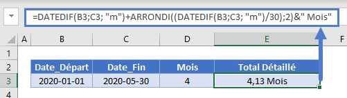 mois entre dates nombre mois fractionne decimal approximatif