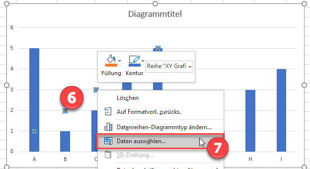 neue Daten wählen Zahlen mit Text auszutauschen Y Achse excel