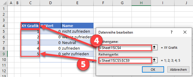 neue Reihe hinzufügen Zahlen ersetzen mit Text excel