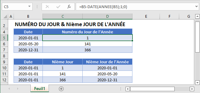 numero jour annee fonction principale