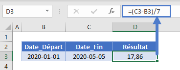 semaine entre dates calculer nombres jours convertir semaines