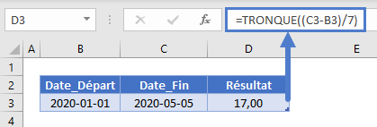 semaines entre dates fonction tronque