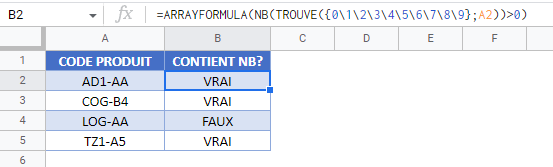 si cellule contient nombre quelconque google sheets