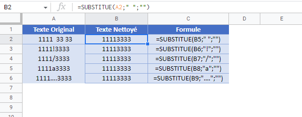 supprimer caracteres indesirables google sheets