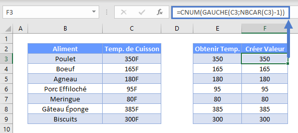 supprimer derniers caracteres droite fonction cnum valeur numerique