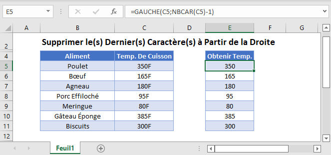 supprimer derniers caracteres droite fonction principale