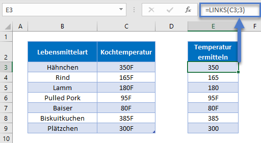 text aus zelle extrahieren links funktion