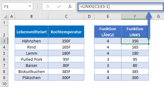 text aus zelle extrahieren links laenge funktion details