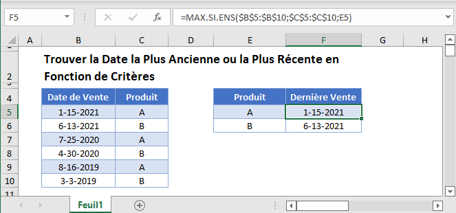 trouver date ancienne recente criteres fonction principale