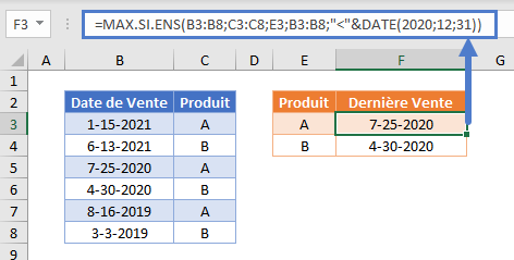 trouver date ancienne recente fonction maxsiens multiples criteres