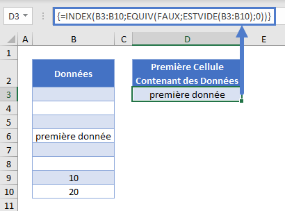 trouver premiere cellule contenant valeurs exemple complet