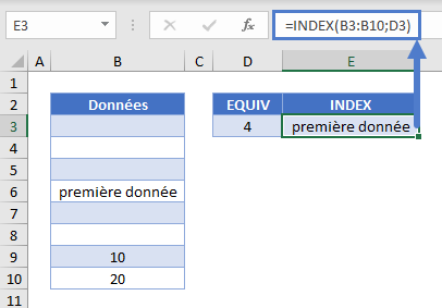 trouver premiere cellule contenant valeurs fonction index