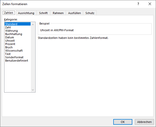 zeitformat menueleiste start zahl zellen formatieren