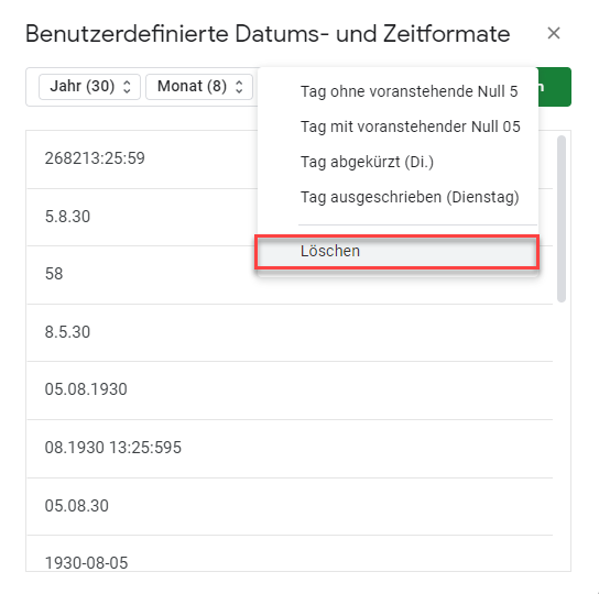 zeitformat minuten sekunden benutzerdefinierte formatierung loeschen GS