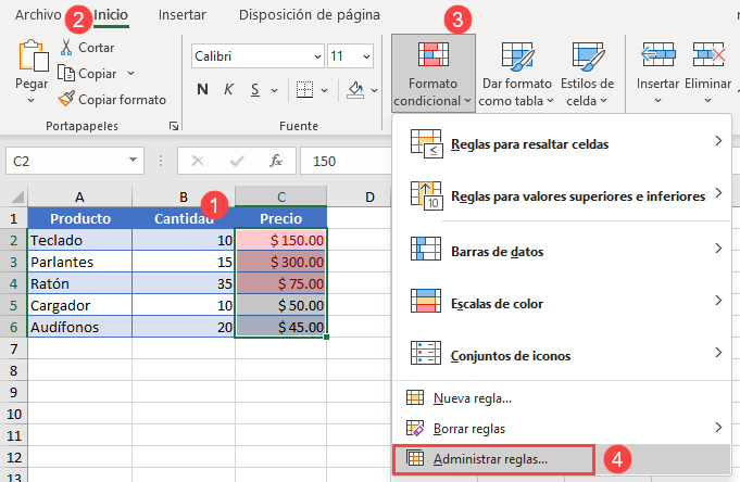 Administrar Reglas de Formato Condicional en Excel