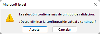 Advertencia de Eliminación de Validación de Datos en Excel