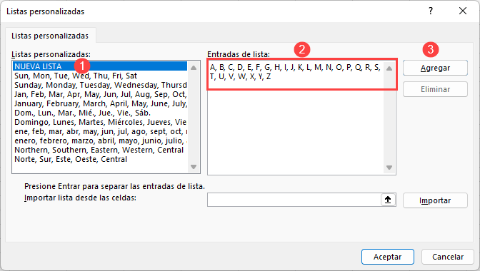 Agregar Nueva Lista Personalizada en Excel