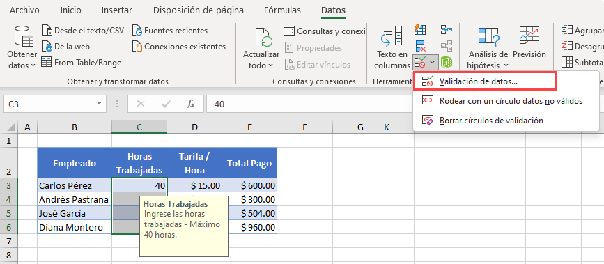 Borrar Validación de Datos Paso1 en Excel