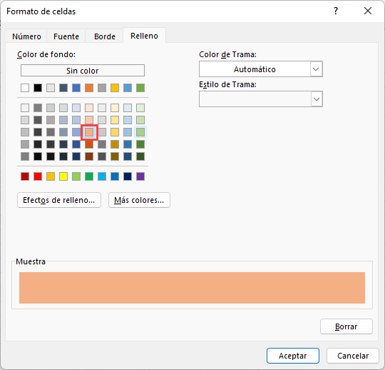 Color Carne de Relleno en Excel