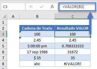 Como Usar La Función VALOR en Excel