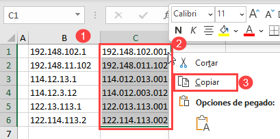 Copiar Formula Direcciones IP