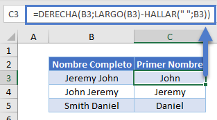 DERECHA HALLAR LARGO en Excel