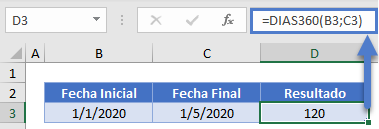 DIAS360 en Excel