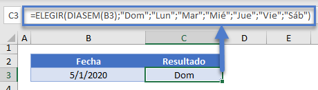 DIASEM con ELEGIR en Excel