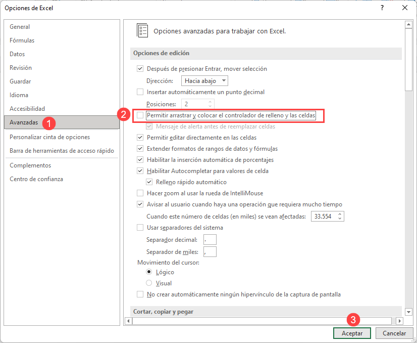 Desactivar el Relleno Automático en Excel