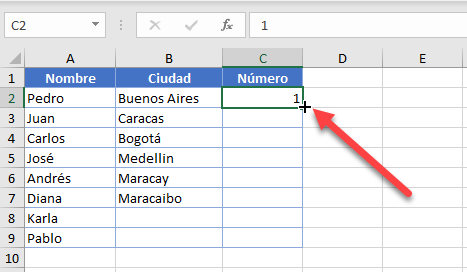Doble Clic en el Tirador de Relleno en Excel