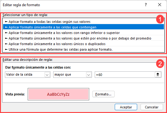 Editar Regla de Formato Condicional en Excel Pantalla2 